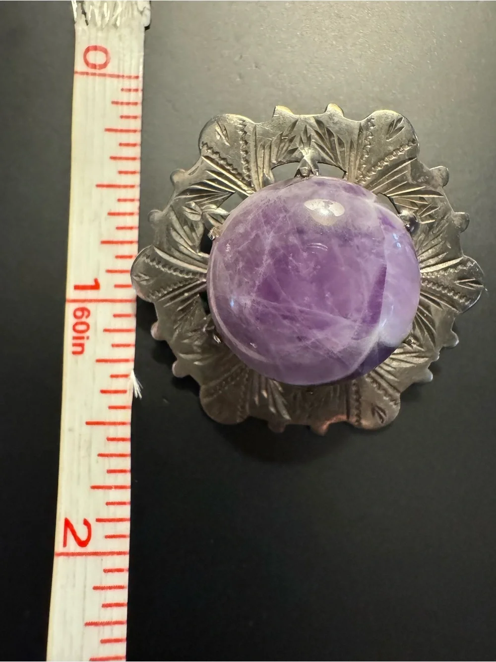 Vintage British Sterling Silver Amethyst Brooch - Hallmarked J&S